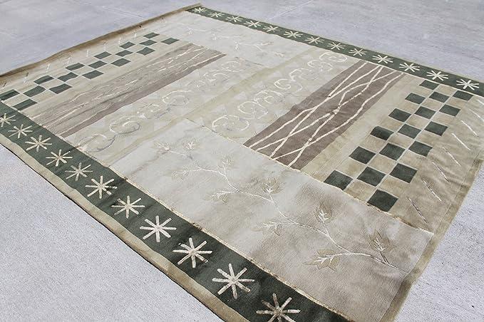 thamelmartUSA R23822 Exclusive Handmade Green Color Tibetan Wool and Silk Area Rug 8 Feet X 10 Feet Made in Nepal