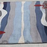 thamelmartUSA R17692 Gorgeous Bold Stripped Blue Colored Hand Made Tibetan Woolen Area Rug 5 Feet X 8 Feet Made in Nepal