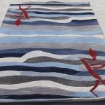 thamelmartUSA R17692 Gorgeous Bold Stripped Blue Colored Hand Made Tibetan Woolen Area Rug 5 Feet X 8 Feet Made in Nepal