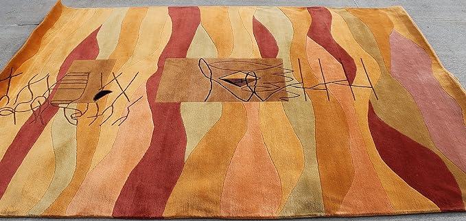 thamelmartUSA R13849 Gorgeous Bold Stripped Design Hand Made Tibetan Woolen Area Rug 6 Feet X 9 Feet Made in Nepal