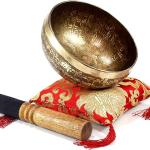 6" Mantra Carved Buddha Tibetan Singing Bowl, Hand Hammered Nepal Yoga Singing Bowls with Cushion & Mallet Striker