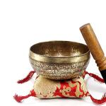 6" Mantra Carved Buddha Tibetan Singing Bowl, Hand Hammered Nepal Yoga Singing Bowls with Cushion & Mallet Striker