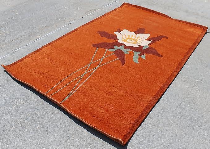 Thamel Mart R7842 Gorgeous Contemporary Tibetan Woolen Area Rug 5' X 8' Handmade in Nepal