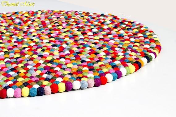 Multicolored Felt ball rug-100 Cm Diametere, made of 100% Natural wool