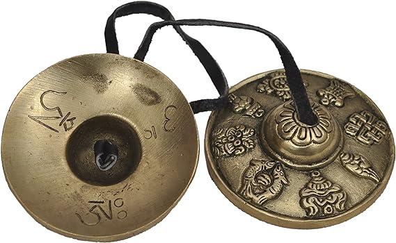 Tibetan Tingsha Cymbals - 6.2 cm - 8 Lucky Symbols Embossed