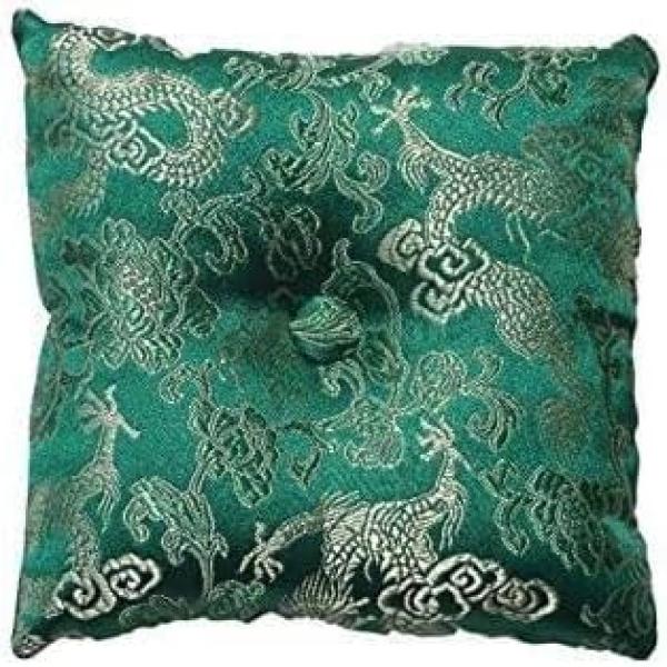 Tibetan Satin Singing Bowl Cushion (Green)