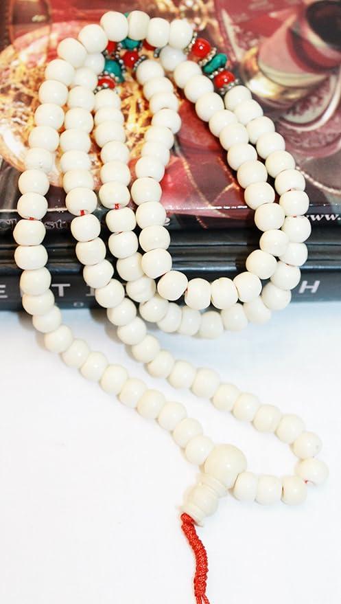 F683 Handmade Tibetan White Bone Beads 108 japa mala for meditation, yoga 8mm beads