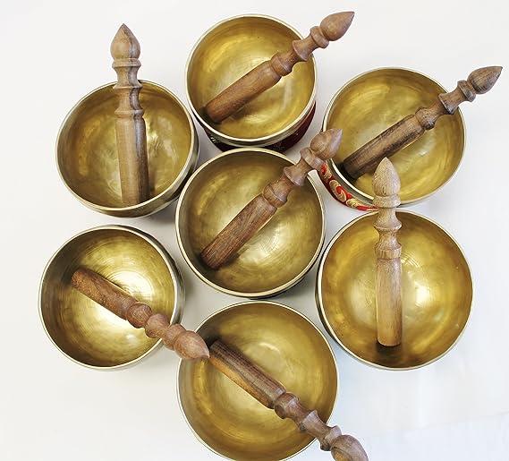 F257S Palm Size 5" Set of 7 Pieces Chakra Healing Tibetan Singing Bowl Made in Nepal
