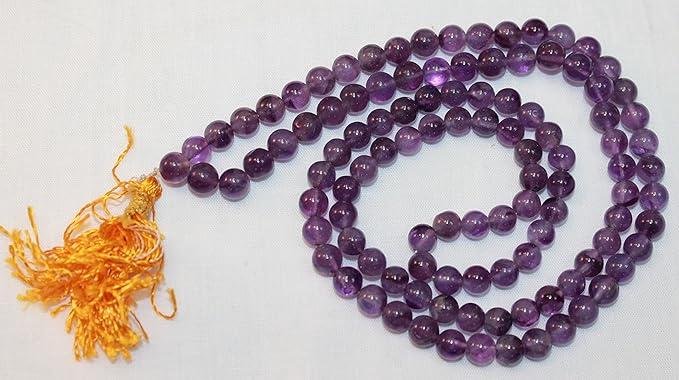 F680 Handmade Tibetan Amethyst Glass Beads 108 Japa Mala for Meditation, Yoga 7mm Beads