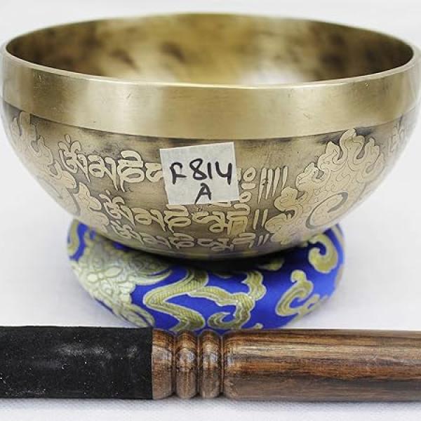F814 7" Energetic Third Eye 'A' Chakra Healing Tibetan Singing Bowl Handmade in Nepal
