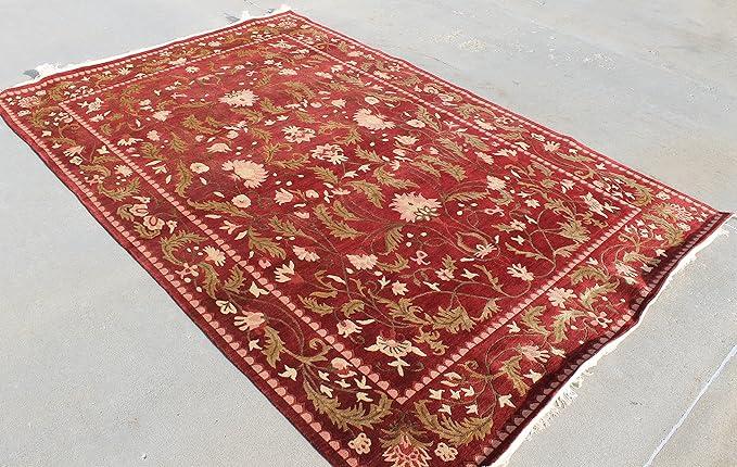 Thamel Mart R1143 Superb Rich Red Color Tibetan Wool & Silk Rug 6' X 9' Handmade in Nepal