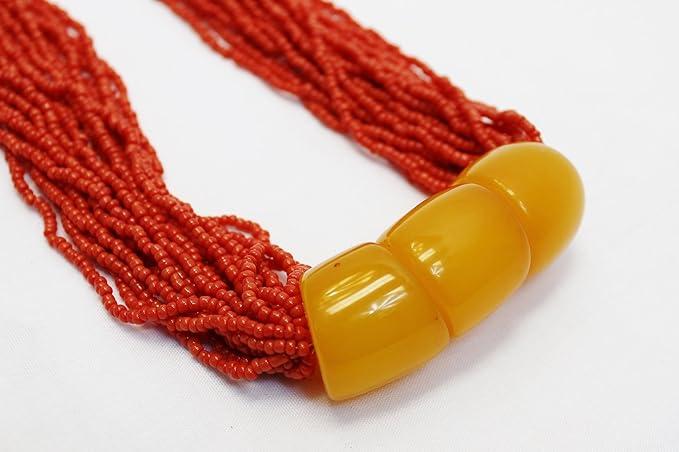 F669 Ethnic Red Glass Beads with Huge Amber Ball Tibetan Gypsy Necklace Hand Crafted in Nepal