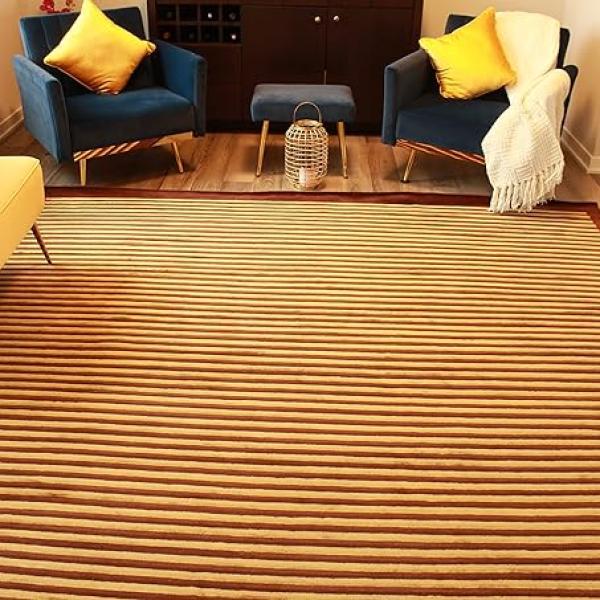 thamelmartUSA R29575 Exclusive Tibetan Wool and Silk Area Rug Chocolate Brown/Gold Color 9 Feet X 12 Feet Handmade in Nepal