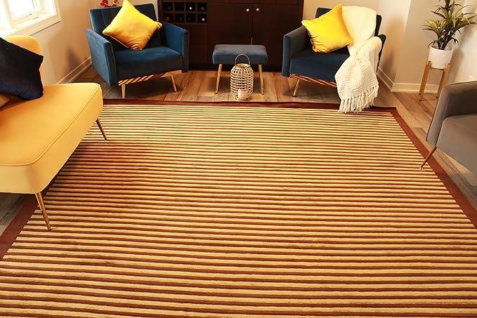 thamelmartUSA R29575 Exclusive Tibetan Wool and Silk Area Rug Chocolate Brown/Gold Color 9 Feet X 12 Feet Handmade in Nepal