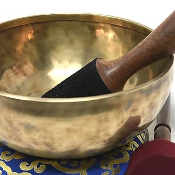 8" Large Hand-hammered Tibetan Singing Bowl for Meditation, Healing, Mindfulness, Relaxation ~ Antique Finished Bowl, Wooden Mallet, drum-stick, Silk Made Cushion