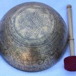11 Inch Finest Meditation Mantra Carvsinging bowl, etching Tibetan Art and Budha, Singing Bowl With Drum