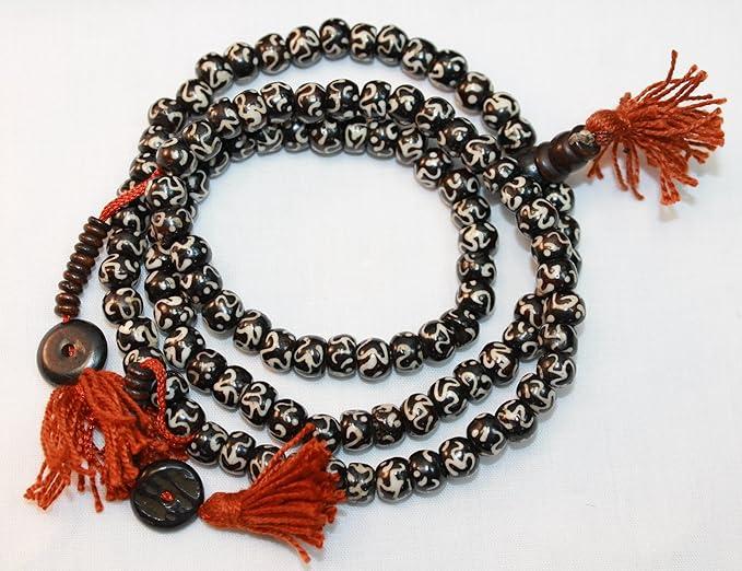 F676 Handmade Tibetan Bone 'Om' Beads 108 japa mala for meditation, yoga 8mm beads