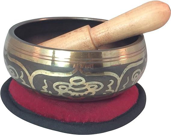 Hands of Tibet Eight Lucky Symbol Yoga Tibetan Singing Bowl with Embroidered Om Cushion