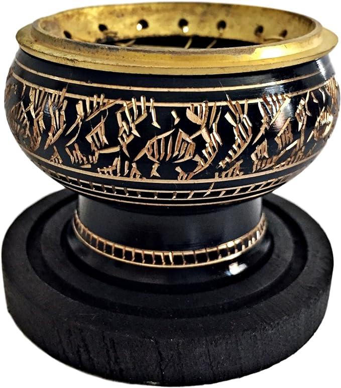 Vedic Mini Decorated Brass Charcoal Screen Incense Burner