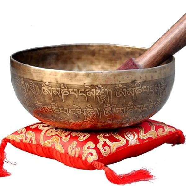 8"Fine Etching Hand made singing bowl with cushions and Mallet,Real handmade singing bowl from Nepal,healing bowls