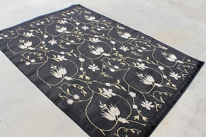 RST124 Gorgeous Black Colored Tibetan Woolen Area Rug 5.8' X 8' Handmade in Nepal