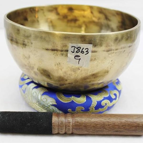 J863 7" Energetic Throat "G" Chakra Healing Hand Hammered Tibetan Singing Bowl Made in Nepal