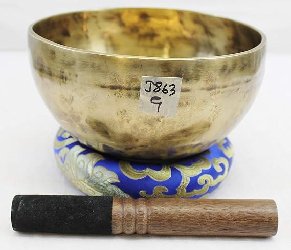 J863 7" Energetic Throat "G" Chakra Healing Hand Hammered Tibetan Singing Bowl Made in Nepal