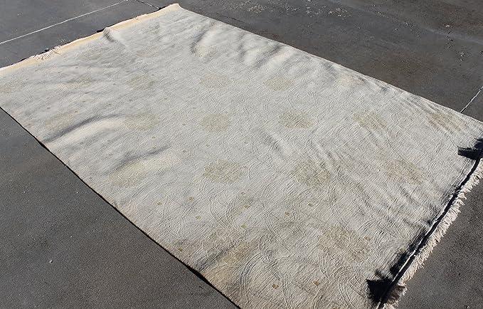 Thamel Mart R2537/021 Exclusive Handmade Neutral Color Tibetan Wool and Silk Area Rug 6' X 9' Handmade in Nepal