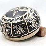 4" Exquisite Tibetan Singing Bowl Set for Meditation ~ Auspicious Eight Lucky Symbols, Buddha Eye & Dorje Painted ~ Silk Cushion & Wooden Mallet Included