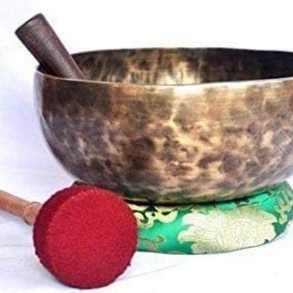 Root and Om Chakra C Note Antique Finished Hand Hammered Tibetan Meditation Singing Bowl 9 Inches