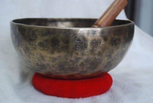 NHH 10 Inches Rare Autique Tibetan Singing Bowl, Beaten Hammered Meditation Singing Bowls, Hand Carving with Cushion & Striker
