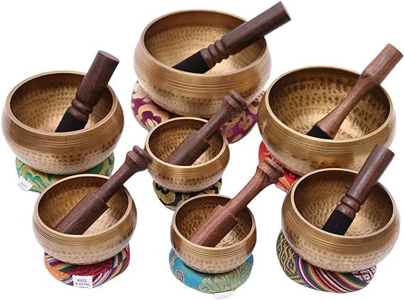 Chakra Healing Tibetan Singing Bowls (Set of 7) for A,B,C,D,E,F,G Chakras By NepaMart