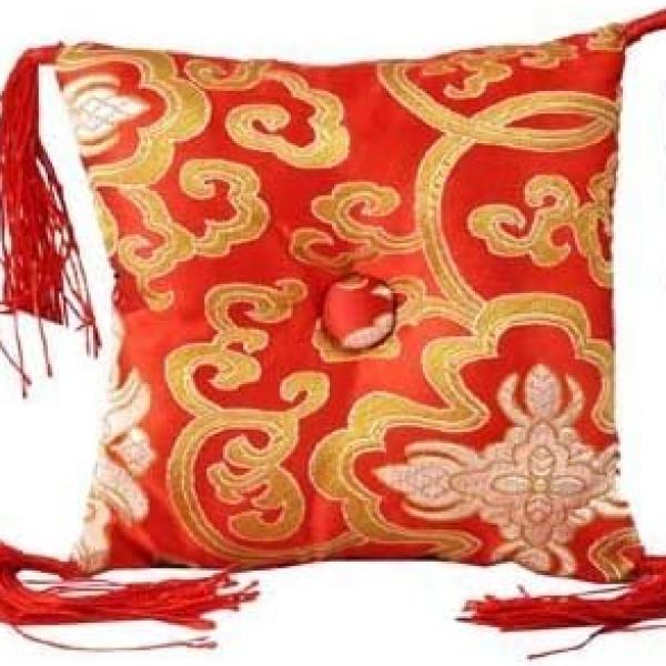 Red Square Singing Bowl Cushion with Tassels
