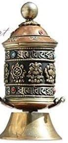 Table Top Copper Brass Tibetan Buddhist 8 Lucky Symbols Prayer Wheel