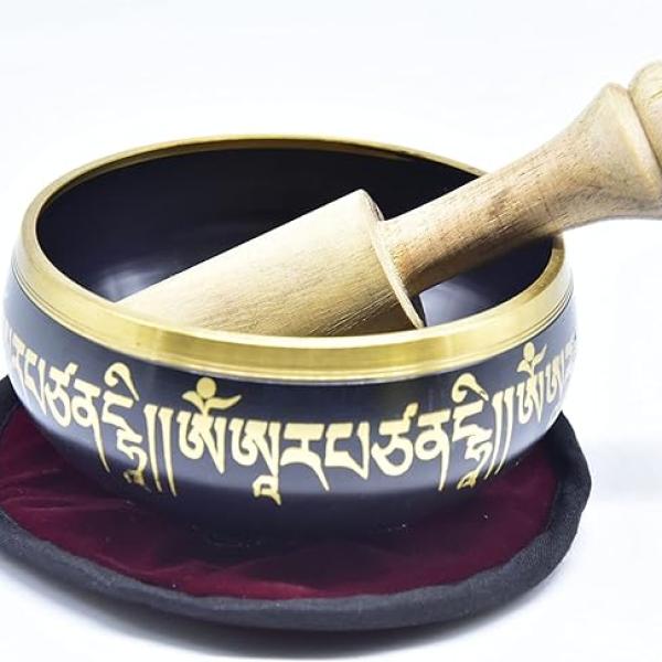 4" Tibetan Meditation Om Mani Padme Hum Peace Singing Bowl with Cushion and Wooden Mallet