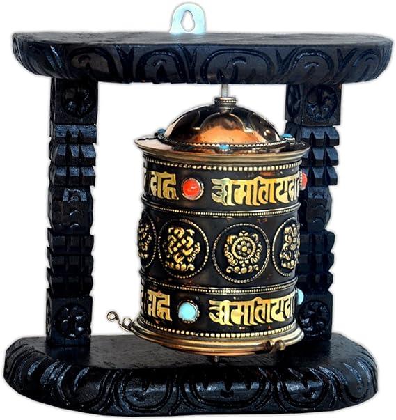 Tibetan Wood Copper Om Mani Padme Hum Wall Hanging Prayer Wheel-8 Auspicious symbols