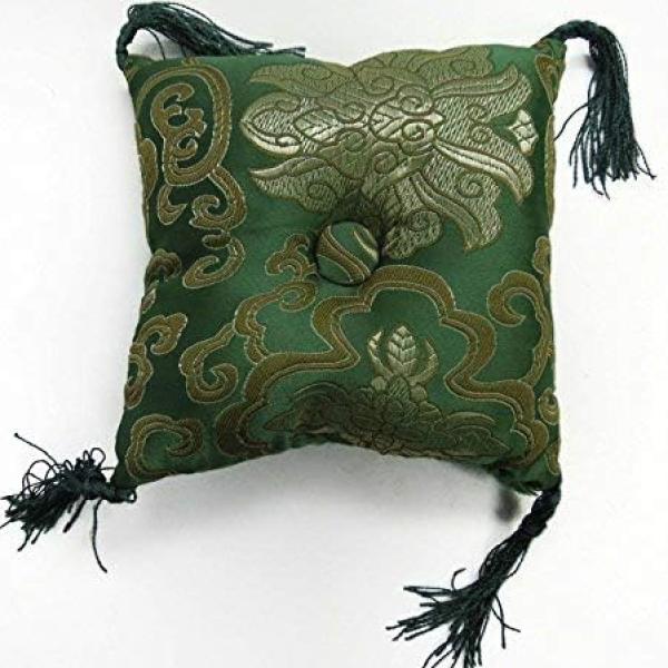 5.5" Square Singing Bowl Cushion With Tassels (Green),Best use for 6" to 7" Singing Bowls