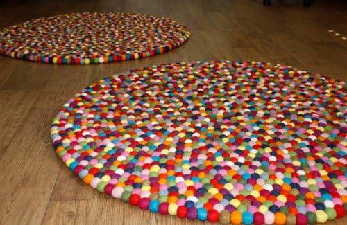 Original Multicolor Felt Ball Rug - Handmade in Nepal (3'3