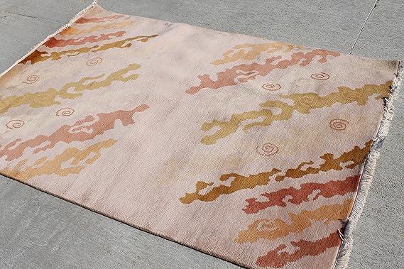 bowlsofnepal RSG4742 Gorgeous Modern Design Hand Made Tibetan Woolen Area Rug 4.7 Ft X 6.7 Ft Made in Nepal