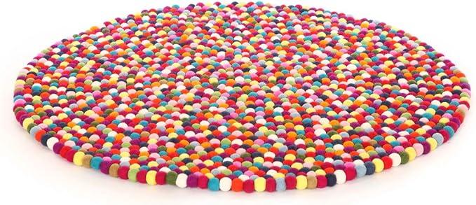 Happy As Larry Original Multicolor Felt Ball Rug - Handmade in Nepal (4'11" (150cm))