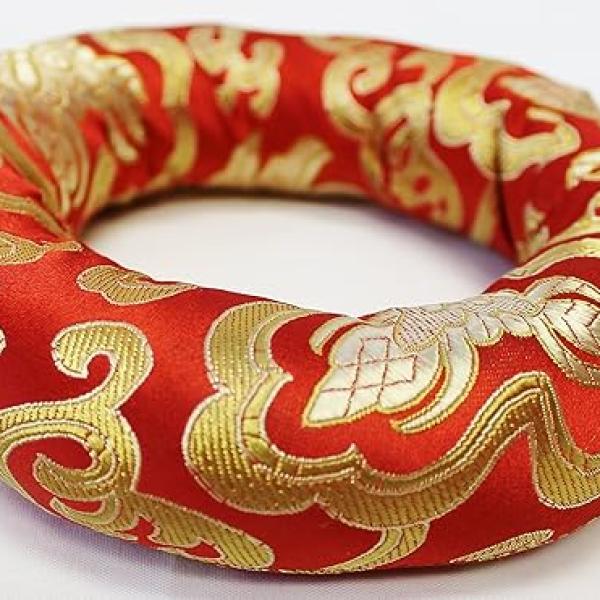 F709 Huge Silk Brocade Ring Cushion Pillow for Tibetan Singing Bowl Hand Made in Nepal