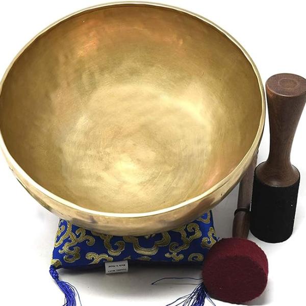 10" Large Master Healing Hand hammered Tibetan Singing Bowl ~ Great for Meditation, Yoga, Sound Bath, Mindfulness, Relaxation ~ Cushion, Wooden Mallet & Drumstick Included