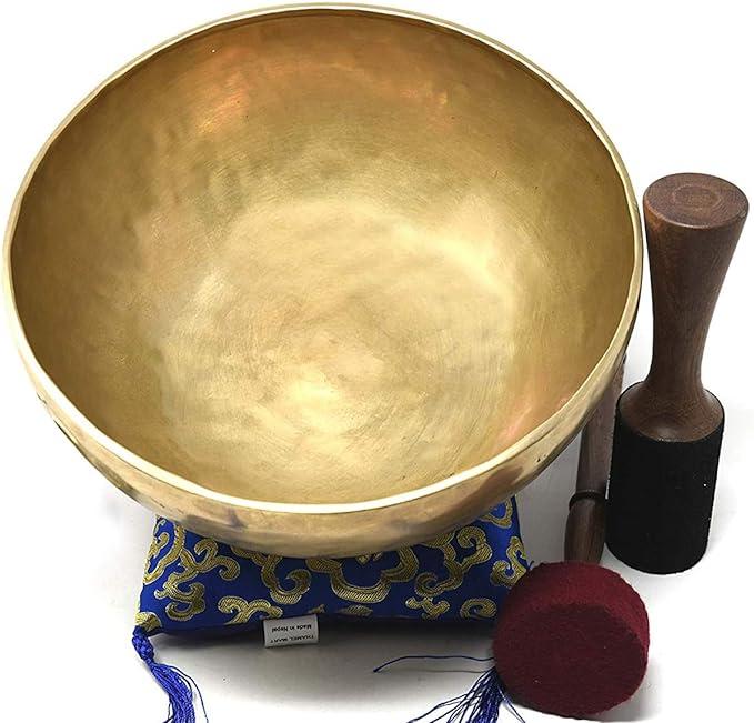 10" Large Master Healing Hand hammered Tibetan Singing Bowl ~ Great for Meditation, Yoga, Sound Bath, Mindfulness, Relaxation ~ Cushion, Wooden Mallet & Drumstick Included