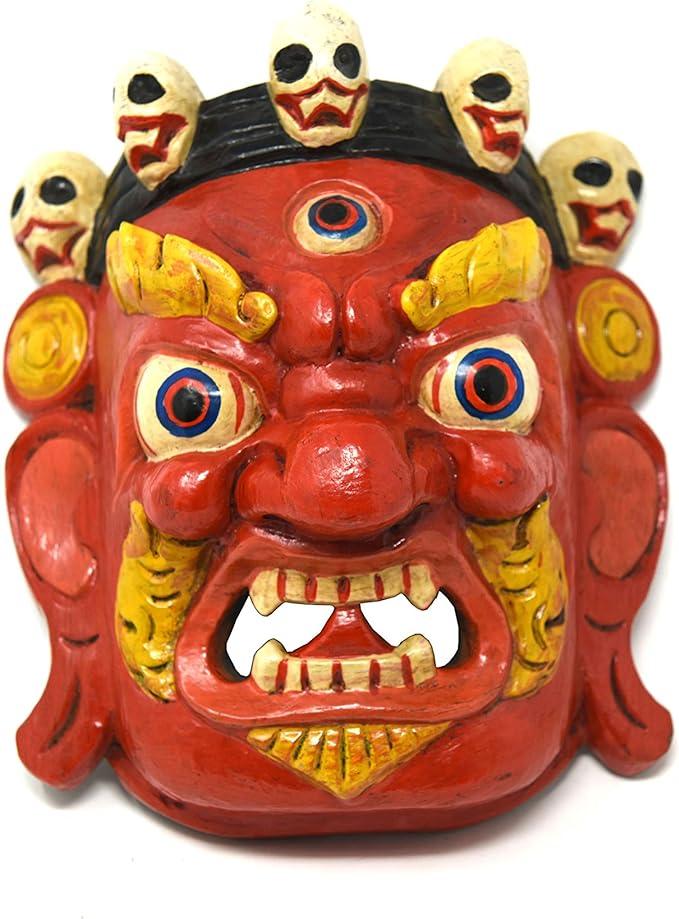 Hand Craving Nepalese Lord Mahakala Tibetan Buddhism Wooden Mask Wall Decor