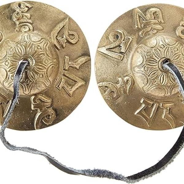 Tibetan Tingsha Meditation Bell - Om Mani Padme Hum Beautifully Embossed on the Surfaces - Hand Tuned & Crafted in Nepal