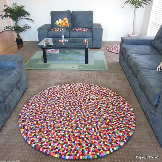 150cm (4'11") Multicolour Felt Ball Rugs - Genuine Nepalese Handmade Area Rugs - Custom Size Rugs are Also Available