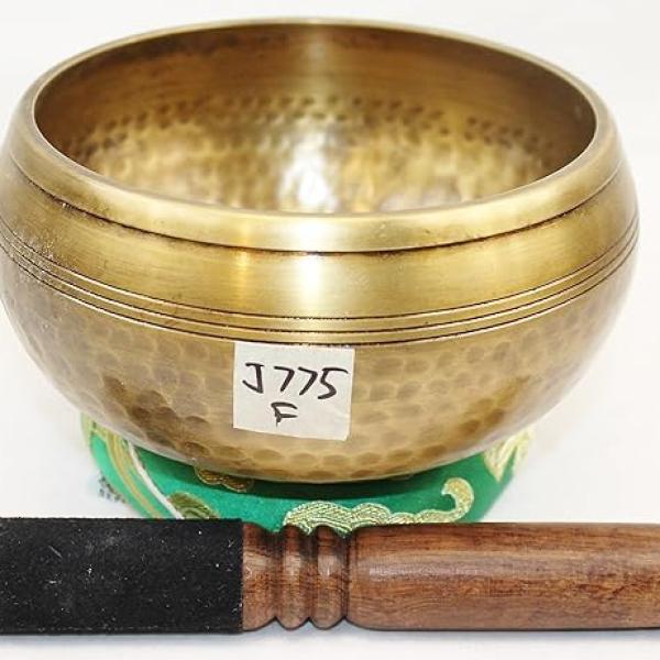 J775-J728 7.75" Energetic Heart 'F' Chakra Healing Hand Hammered Tibetan Singing Bowl Made in Nepal