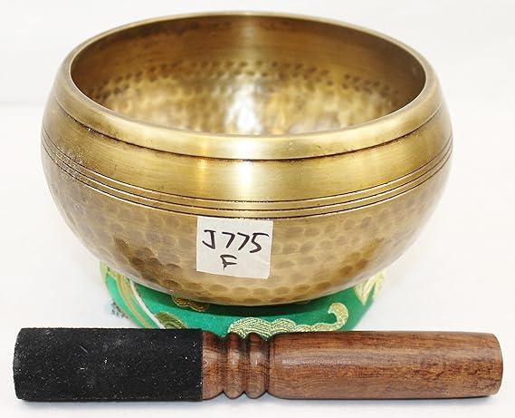J775-J728 7.75" Energetic Heart 'F' Chakra Healing Hand Hammered Tibetan Singing Bowl Made in Nepal