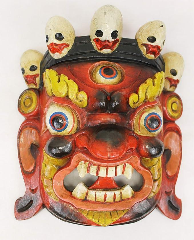 F723/1027 Hand Crafted Wooden Mask of Hindu God Bhairab Mahakal Wall Hanging Made in Nepal
