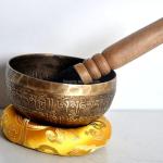 4 Inch Mantra Carved Buddha Tibetan Singing Bowl, Hand Hammered Nepal Yoga Singing Bowls with Cushion & Mallet Striker